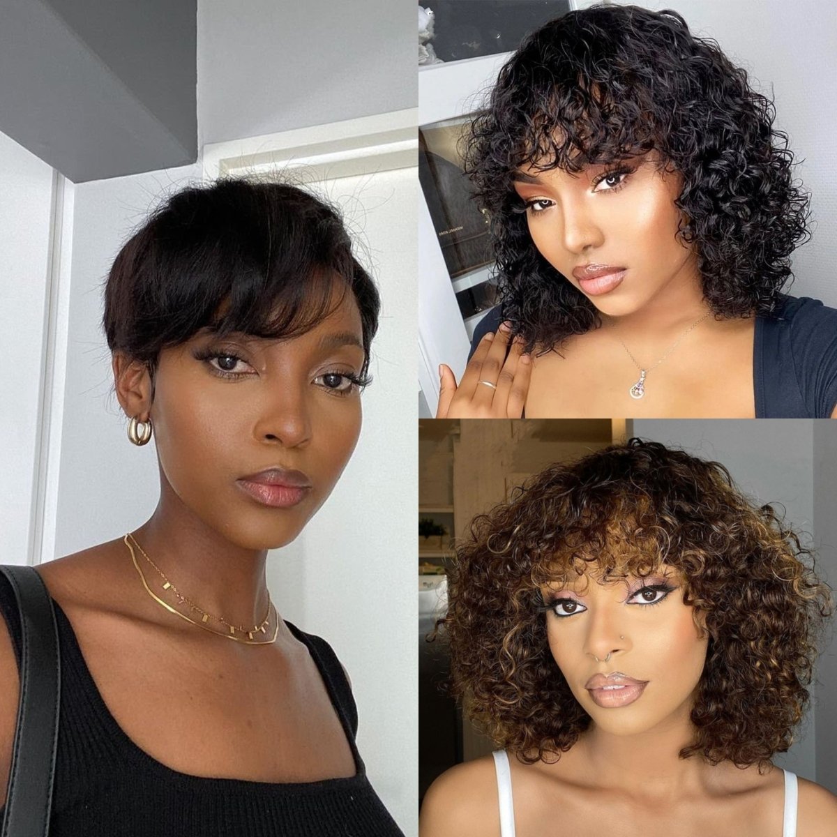 Buy 1 Get 1 Free︱Combo No.4 Razor Cut Wig And Water Wave Fringe Wig Bob Wig With Bangs Natural Black & Mix Color - Superlovehair